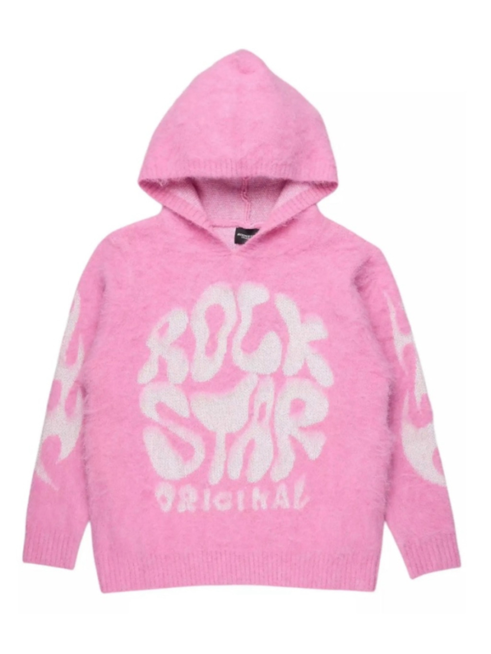 Women's Rockstar Original Akeya Pink & White Fuzzy Hoodie Sweater Size 16